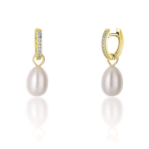 JwL Luxury Pearls Pozlacené kruhové náušnice á la vévodkyně Kate s pravou perlou a zirkony 3v1 JL0686