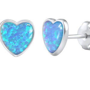 Silvego Srdíčkové náušnice s modrými syntetickými opály LPS0857B