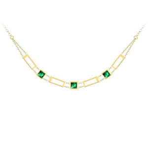 Preciosa Luxusní pozlacený náhrdelník Straight se zeleným křišťálem Preciosa 7390Y66