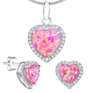 Silvego Stříbrný srdíčkový set se syntetickými opály JJJS0103C2 (náušnice