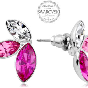 Levien Náušnice se třemi krystaly v růžových odstínech Navette