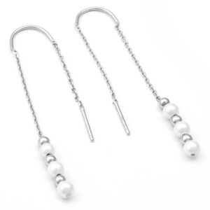 Beneto Elegantní dlouhé stříbrné náušnice s perlou AGUV2216