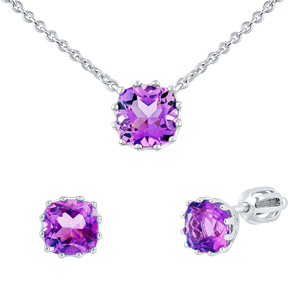 Silvego Stříbrný set šperků s ametystem MW10812A (náušnice