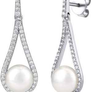 Silvego Luxusní stříbrné náušnice s pravou bílou perlou LPSGRP19233W