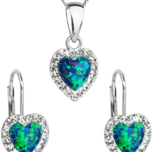 Evolution Group - Pavona Srdíčková souprava šperků s krystaly Preciosa 39161.1 & green s.opal (náušnice