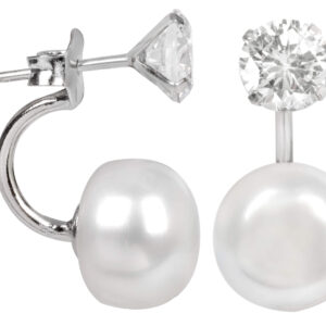 JwL Luxury Pearls Originální náušnice s pravou perlou a krystalem 2v1 JL0059