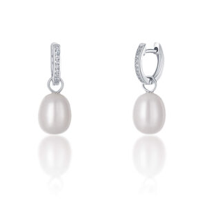 JwL Luxury Pearls Stříbrné kruhové náušnice á la vévodkyně Kate s pravou perlou a zirkony 3v1 JL0685