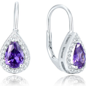Beneto Stříbrné náušnice s fialovými zirkony AGUC2232