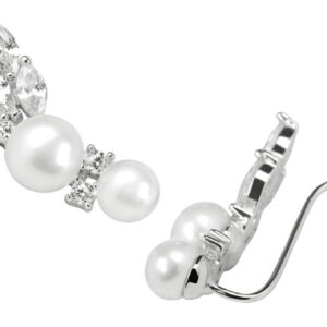 JwL Luxury Pearls Podélné stříbrné náušnice s pravými perlami a krystaly JL0300