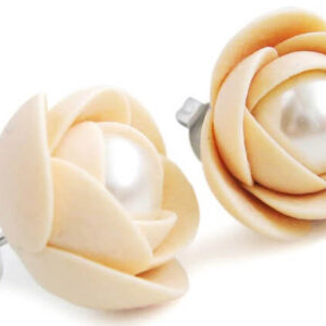 Troli Světle béžové náušnice puzetky kytičky s perlou Preciosa