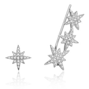 Beneto Asymetrické stříbrné náušnice se zirkony Hvězdy AGUPV1984