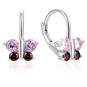 Beneto Slušivé stříbrné náušnice se zirkony Motýlci AGUC810DL