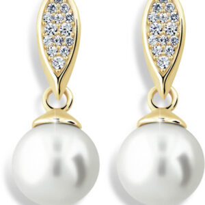 Cutie Jewellery Luxusní náušnice ze žlutého zlata s pravými perlami a zirkony Z6412-3124-30-10-X-1