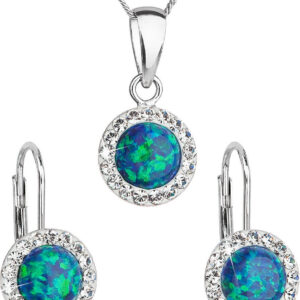 Evolution Group - Pavona Třpytivá souprava šperků s krystaly Preciosa 39160.1 & green s.opal (náušnice