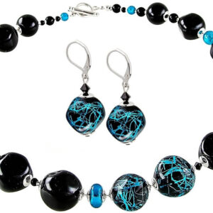 Lampglas Elegantní souprava šperků Turquoise Icon z perel Lampglas s ryzím stříbrem CQ3 (náhrdelník