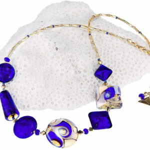 Lampglas Fascinující náhrdelník Gold Blue s 24karátovým zlatem a ryzím stříbrem v perlách Lampglas NRO5