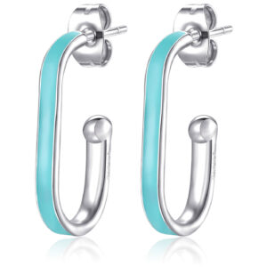 S'Agapõ Ocelové oválné náušnice s tyrkysovým smaltem Vibes SVB26