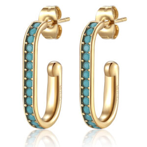 S'Agapõ Pozlacené oválné náušnice s tyrkysovými krystaly Vibes SVB24