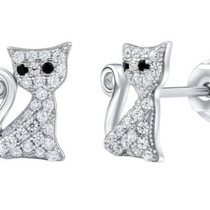 Silvego Hravé stříbrné náušnice Kočičky s čirými zirkony Bessie MW01038E