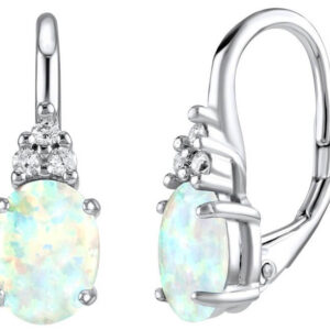 Silvego Stříbrné náušnice s bílým syntetickým opálem Olivia LPS1508W