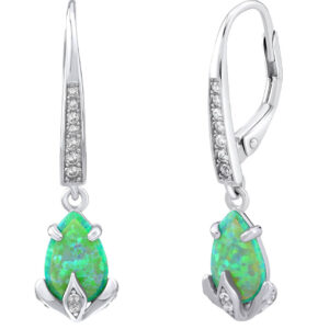 Silvego Stříbrné náušnice se zeleným syntetickým opálem JJJE1267G