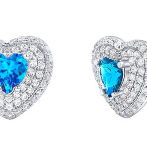 Silvego Stříbrné náušnice srdce Susan s pravým modrým topazem a Brilliance Zirconia MW11360ETS