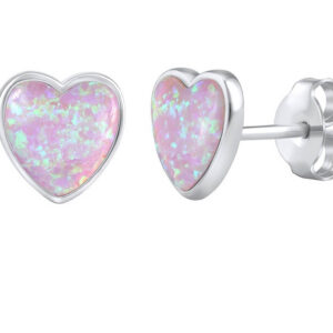 Silvego Stříbrné srdíčkové náušnice se syntetickými opály LPS0857P