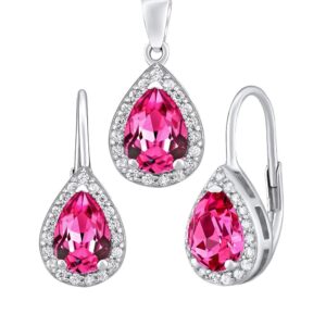 Silvego Stříbrný set šperků MONACO náušnice a přívěsek se syntetickým rubínem LPS0341R