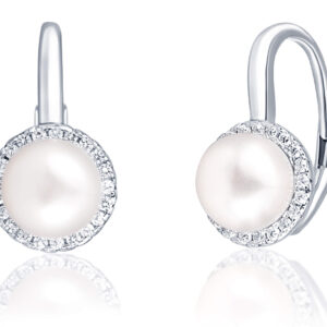 JwL Luxury Pearls Elegantní stříbrné náušnice s perlou a zirkony JL0640