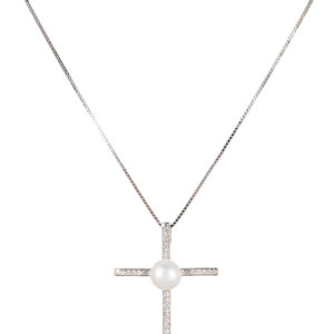 JwL Luxury Pearls Stříbrný náhrdelník Křížek s pravou perlou JL0455 (řetízek