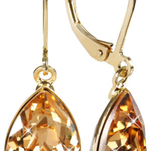 Levien Elegantní pozlacené náušnice s krystaly Pear Golden Shadow