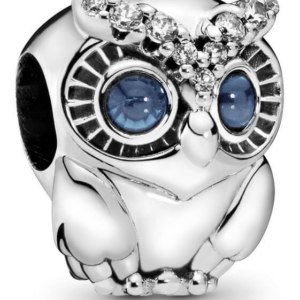 Pandora Stříbrný korálek Sova s modrými krystaly 798397NBCB