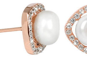 JwL Luxury Pearls Stříbrné rosegold náušnice s pravou bílou perlou a krystaly JL0252