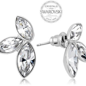 Levien Náušnice se třemi čirými krystaly Navette