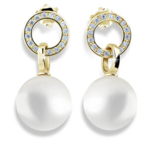 Cutie Jewellery Půvabné perlové náušnice ze žlutého zlata se zirkony Z6411-3123-10-X-1