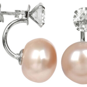 JwL Luxury Pearls Stříbrné náušnice s pravou lososovou perlou a krystalem 2v1 JL0216