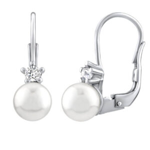 Silvego Něžné stříbrné náušnice s bílou perlou Swarovski SILVEGO35037W