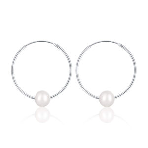 JwL Luxury Pearls Stříbrné náušnice kruhy s pravými bílými perlami JL0633